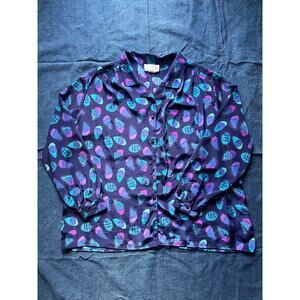 1970's Impressions of California Polyester Purple Feather Blouse